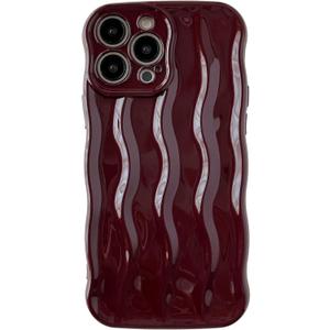Caseative for iPhone 13 Pro Max Case,Water Ripple Pattern Curly Wave Frame Soft Phone Case (Wine Red)