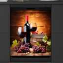 Dishwasher Magnet Cover Red Wine Glass Grapes Wooden Reusable Dishwasher Magnetic Cover Sticker Decorative Dish Washer Door Cover Panel for Home Kitcen Appliance, 21x26 in