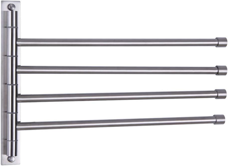 GERZWY Swivel Towel Bar SUS 304 Stainless Steel 4-Arm Bathroom Swing Hanger Towel Rack Holder Storage Organizer Space Saving Wall Mount Brushed Finish HYG04-LS