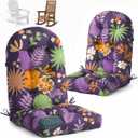 2 Pack Adirondack Chair Cushion Waterproof Indoor Outdoor Rocking Chair Cushion 44 Inches Patio High Back Chair Cushions Thickened Adirondack Rocking Chair Cushions with Ties, Purple Flower Leaves