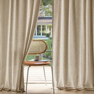 MIULEE Non-See-Through Privacy Linen Curtains 2 Panels, Light Filtering Window Curtains Farn House Textured Back Tab Semi Sheer Drapes for Bedroom Living Room, 52 x 84 Inches Long, Copper Brown