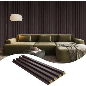 OUZUGIE WPC Acoustic Slat Wall Paneling, 3-Pack 114 x 6 Inches 3D Wall Panels for Interior Wall Decor,Living Room,TV Background,Study Room,Office Spaces,Bedroom,High Grille (Walnut)