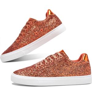 Jeekopeg Glitter Sparkly Fashion Sneakers Shoes Shiny Casual Shoes Bling Sequin Concert Low Cut Lace up Shoes (9 Women/7.5 Men)