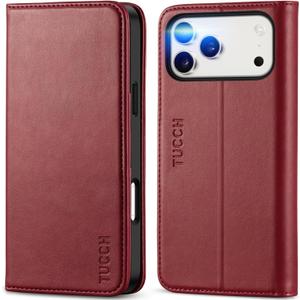 TUCCH Wallet Case for iPhone 17 Pro Max (6.9") 2025, 3 Credit Card Slot | RFID Blocking | Stand | PU Leather | Protective Flip Folio Cover | Shockproof TPU Interior Shell | Deep Red