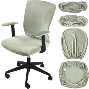 Tallew 4 Pcs Office Chair Covers Set Computer Universal Protective Stretchable Chair Seat Covers Desk Armrest Slipcovers Pads Office Cushion Backrest for Rotating(Bean Green)