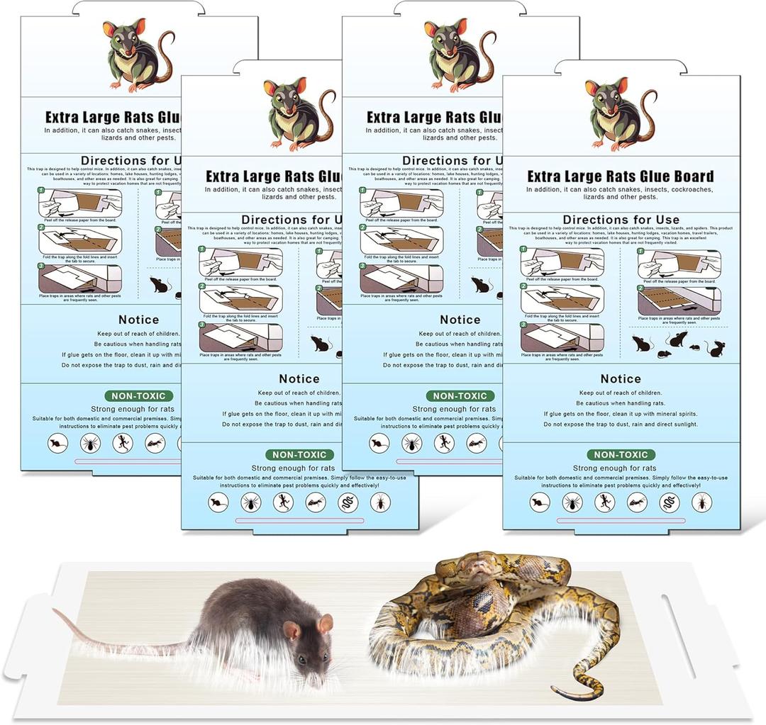 Qualirey Extra Large Jumbo Rat & Mouse Glue Traps 4Pk, 28 x 14 Rat & Snakes Sticky Traps Indoor for Home, Non Toxic Pre Scented Adhesive Glue Boards for Mouse Rats Snake, Pet Safe Pest Control