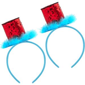 2 Pack Blue Furry Ponytail Headband Costume Headband with Red Sequins Stovepipe Hat Cosplay Costume Accessories Party Photo Props