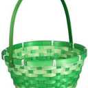Woven Bamboo Easter Basket with Handle, Round Shape, Purple 1 ct (Green) 2 pack