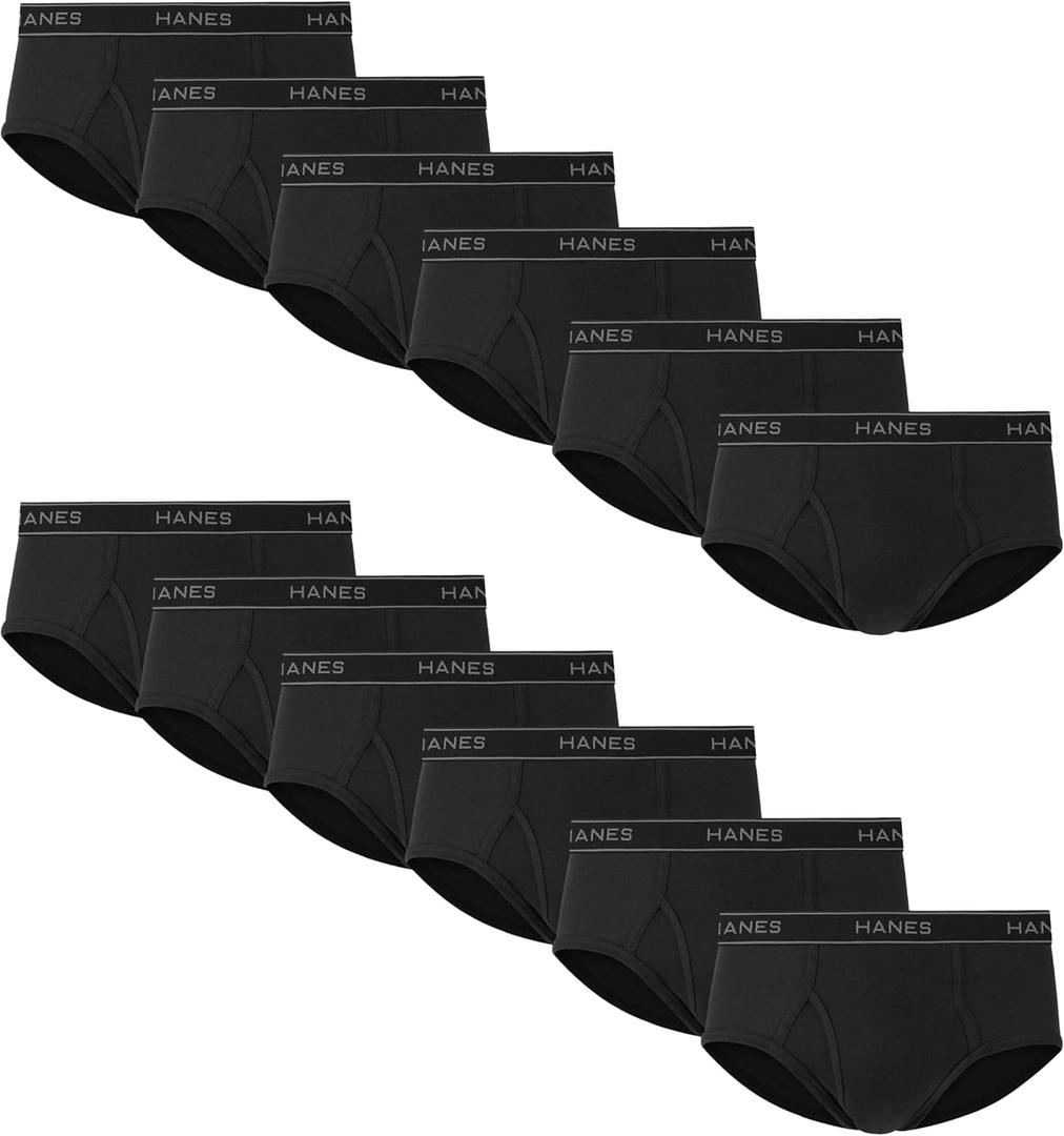 Hanes Men's Underwear Briefs, Cotton Mid Rise Briefs, Covered Waistband, Moisture Wicking, Multi-pack (Medium, Black - 12 Pack)