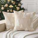 VitalCozy Christmas Tree Embroidered Pillow Covers Set of 2 18 x 18 Inch Cream White Christmas Decorative Pillow Covers for Winter Holiday Xmas Home Bedroom Sofa Decors