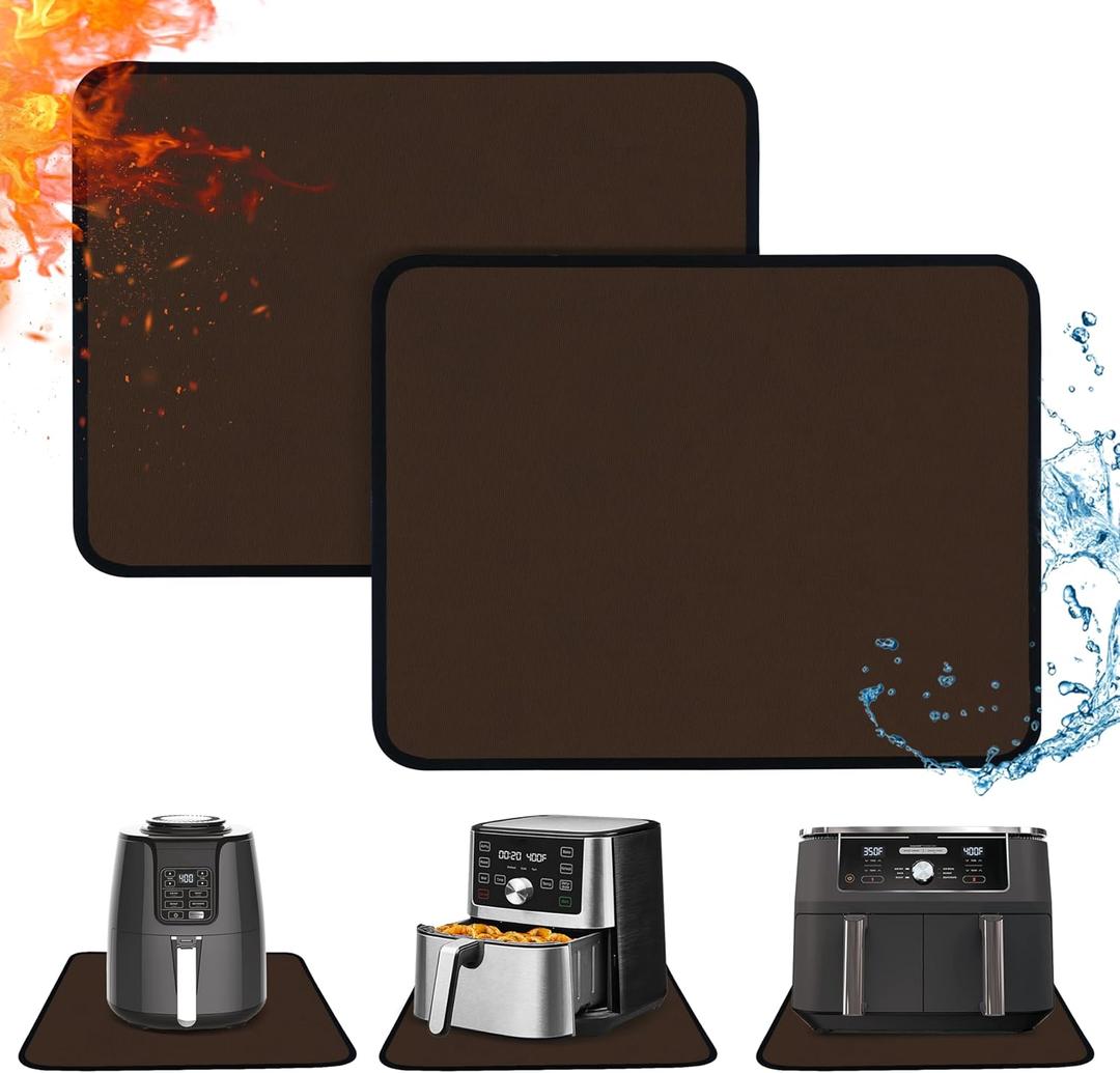 Heat Resistant Mats for Countertop - Fireproof 16x20in Heat Resistant Mats for Air Fryer - Kitchen Countertop Protector for Air Fryer, Coffee Maker, Stand Mixer, Toaster, Oven Brown - 2PCS