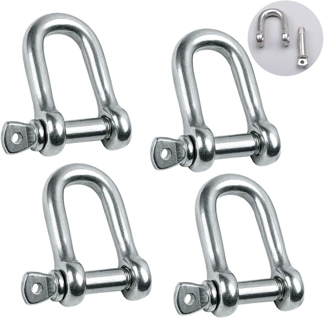 Stainless Steel 304 D Shape Shackle 5/32", 1/4", 5/16",3/8", 9/16", for Chains Wirerope Lifting Outdoor Camping Survival Rope Bracelets Or for Heavy Duty Construction