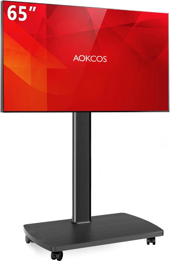 AOKCOS Rolling TV Stand for 32-65 Inch TVs, Portable Mobile TV Stand on Wheels, 8-Level Height Adjustable TV Cart with Swivel & Tilt Mount for Bedroom/Living Room/Office/Corner