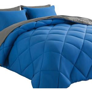 Cosybay Bed in a Bag King Comforter Sets 7pcs All Season Solid Down Alternative Bedding Sets Blue and Grey with Comforter, Pillow Shams, Flat Sheet, Fitted Sheet and Pillowcases