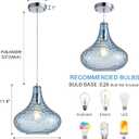 11" Blue Hammered Glass Pendant Light - Brushed Nickel Finish Industrial Ceiling Fixture with Blown Glass for Kitchen Island Dining Room Hallway Living Room