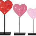 Spiareal 3 Pcs Valentines Day Heart Wooden Sign on Stand Heart Shape Tall Standing Table Signs Love Farmhouse Decorations for Valentines Day Table Party Centerpiece(Red White Pink,Vivid)