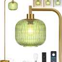 Glass Floor Lamp for Living Room,Bedroom,Gold Dimmable Standing Lamp with Remote,Mid Century Modern Brass Boho Tall Lamp Vintage Retro Floor Lamps Green Industria Floor Light Lamp Bohemian