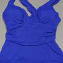 QINSEN Womens Sexy V Neck One Piece Bathing Suit Cross Back Swimsuit High Waist Monokini (Medium, Sapphire Blue)