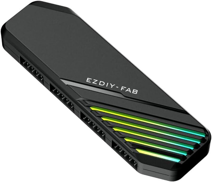 EZDIY-FAB MH01 Internal USB 2.0 9-Pin Hub,4-Port USB Header Expansion, SATA Powered USB Hub with Integrated Type-C Power & Data Connection, Magnetic Mount, Compact Design for AIO, RGB Hub-Black