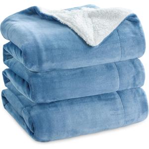 Bedsure Sherpa Fleece Blankets Queen Size for Bed - Thick and Warm, Soft Fuzzy Plush Queen Blanket for Winter, Washed Blue, 90x90 Inches