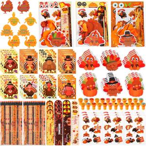 Epakh 192 Pcs Fall Thanksgiving Party Favors Classroom Gifts Friendsgiving Goodie Bags Carnival Day Prizes Pumpkin Turkey Pencils Notepads Stamps Bulk for Autumn Themed Stationery Rewards Set (Turkey)