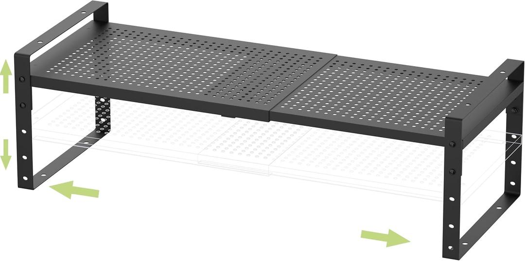 Expandable Stackable Aadjustable Shoe Rack Pantry Shelf for Kitchen Cabinets Counter Shelves Countertop Cupboard Storage Solution,Sturdy Heavy-Duty Metal Construction(1Pack/Black/Large) (LARGE:10.2"D x 16.5"W x 7.8"H)