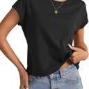 Womens Cap Sleeve Crop Tops Cotton T Shirts Crewneck Loose Fit Short Sleeves Tee Summer Fashion Clothes 2026 (Medium)