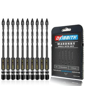 10 Pcs 3/16" Masonry Concrete Drill Bit Set for Tile Brick Glass Plastic Wood, Cross Tungsten Carbide Tip, Hex Shank, Work with Ceramic Porcelain Tile Wall Mirror Paver, 3/16 Inch Drill Bits,5mm.