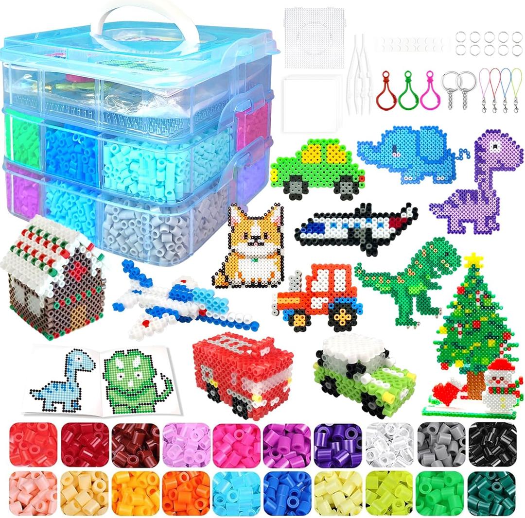 11000 Fuse Beads Kit for Kids-20 Colors 5mm Bead Craft Set with Storage Box, Pegboard, Ironing Paper and Accessories, DIY Craft Kits, Arts and Crafts Set Toys Gifts for Girls & Boys Birthday Christmas (Blue)