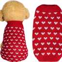 Dxhycc Dog Knitted Sweater Dog Heart Sweater Puppy Sweater Warm Soft Pet Holiday Clothes for Small Cats and Dogs (Red, S)
