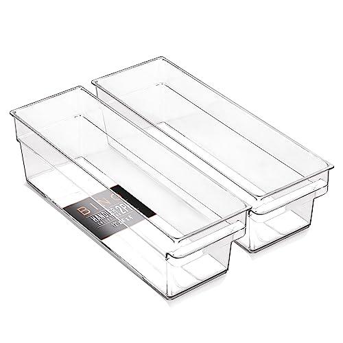 6 Pack BINO | Plastic Storage Bins, Small - Shallow | THE HANDLER COLLECTION | Multipurpose Organizer Bins | Kitchen Pantry Organizers and Storage | Clear Containers for Organizing Home | Freezer Organizer 