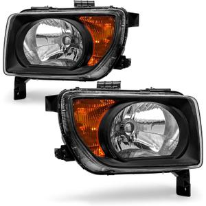 Headlight Assembly Compatible with Honda Element 2003 2004 2005 2006 Black Housing Amber Reflector Headlamp Replacement Pair