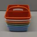 Plastic Storage Caddy Organizers, 6 Pcs Portable Teacher Classroom Supply Caddies with Handle, 3-Compartment Utility Craft Art Caddy for Kids, School Classroom and Office Organization, Boho Colors (Rainbow)