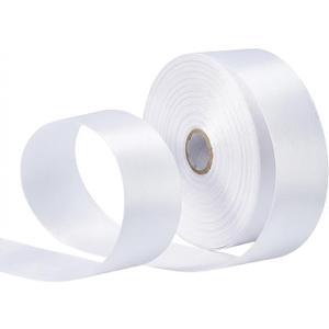 White Ribbon for Gift Wrapping, Satin Fabric Roll for Father's Day Bows & Eternal Flowers Making, Floral Bouquets. 1 1/2 Inch x 50 Yards