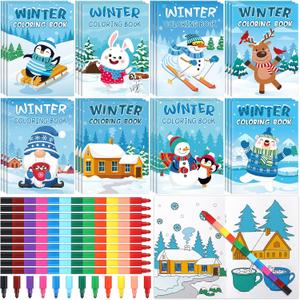 Funrous 24 Set Winter Coloring Books with Crayons Bulk Winter Christmas Party Favors Gifts Animals Penguin Polar Bear Snowman Activity Book Pages for Holiday Birthday Goodie Bags Fillers Prizes