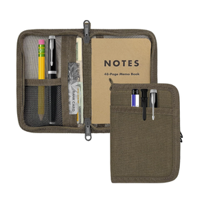 Maxhoo Journal Cover for Field Notes & Moleskine Cahier 3.5 x 5.5, Waxed Canvas Notebook Planner Sketchbook Cover with Zipper Pen Holder (Olive)