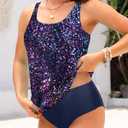 Yonique Blouson Tankini Swimsuits for Women Loose Fit Modest Two Piece Bathing Suits (L)