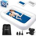 Toddler Travel Bed [4-Side] | Reversible 2 Colors Kids Air Mattress | Inflatable Toddler Bed | Portable Kids Blow Up Travel Bed with Sides, Navy Blue & Grey