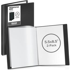 Dunwell Small Presentation Book 5.5x8.5 (2-Pack, Black), 24 Pockets Display 48 Half Size Pages, Plastic Binders with Sleeves, 5.5 x 8.5 Mini Booklets, Acid-Free Poly