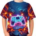 Boys Girls 3D Graphic Tees Unisex Short Sleeve T Shirt Novelty Neon Shirts for Boys 5-14 Years (Blue)