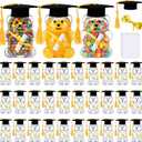 30 Sets Graduation Bear Candy Jar 2026 Graduation Cap Candy Gift Jar Plastic 2oz Empty Bear Container Bulk with Graduation Cap and Tassel Ribbon for Grad Party Favor Decoration Supplies