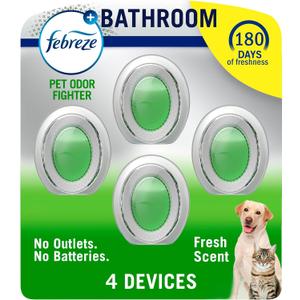 Febreze Bathroom Air Freshener, Odor-Fighting, Plug In Alternative, Air Fresheners for Home and Bathroom and Kitchen, Closet Air Fresheners, Heavy Duty Pet Scent, 4 Count