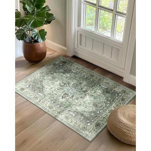 RELEANY Area Rugs 2'x3' Kitchen Rugs Entry Rug Small Rugs for Entryway Kitchen Bathroom Door Mat Indoor Entrance,Washable Non Slip, Dark Green Gray