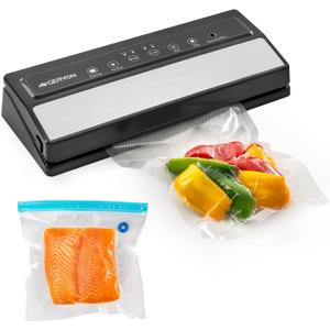 GERYON Vacuum Sealer Machine  Automatic Food Vacuum Sealer for Dry & Moist Food, Compact with LED Touch Panel, Includes Zipper Bags & Roll, Perfect for Sous Vide & Freezer Storage (Silver)