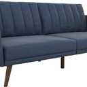Novogratz Brittany Sofa Futon, Premium Linen Upholstery and Wooden Legs, Blue Linen