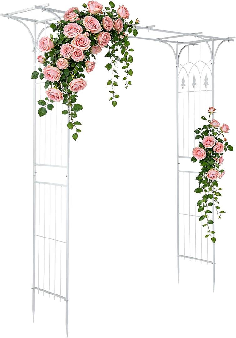 Garden Arbor, Arch Archway for Wedding Ceremony Party, Steel Garden Trellis for Plant Climbing, Christmas Garden Decorations Pergola for Garden, Backyard, Lawn (White)