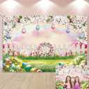 Spring Easter Backdrop Easter Eggs Fence Rainbow Floral Spring Garden Theme Photography Background Baby Shower Children Birthday Home Party Decorations (7x5FT)