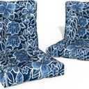 Outdoor Chair Cushions, Tufted Back Patio Furniture Cushions Set of 2, Water Repellent Wicker High Back Chair Cushion for Home Garden Lounge Deep Chairs, 42x21x4 Inch, Flower Navy