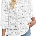 Sampeel Women Blouses Dressy Casual 3/4 Length Sleeve Tops Eyelet Lace Spring Summer Shirts Beach Vacation Clothes (White, L)