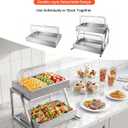 VEVOR Countertop Food Serving Display Container, 2 Tier Stainless Steel Food Salad Server Tray, Buffet Condiment Dispenser, Ice Cooled Rack with Clear Roll Top Cover, for Restaurant Hotel (1/1 Pan x2)